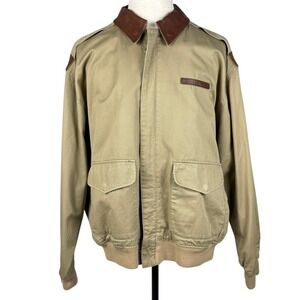 Avirex Type A-2 Flight Jacket Mens L Tan Khaki Cotton Twill Leather Trim Vintage